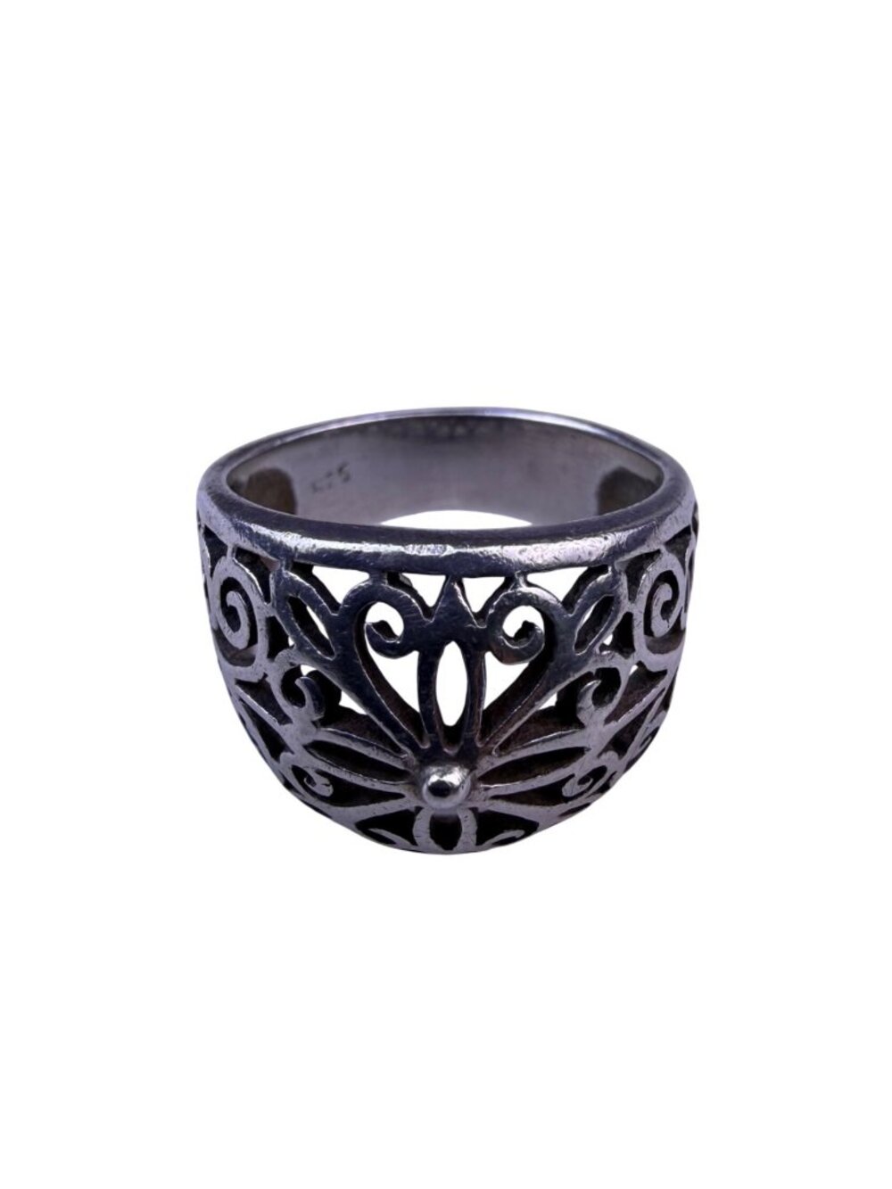 Sterling Silver Tone Womens Floral Filigree Ring 925 Intricate Scrolling Design